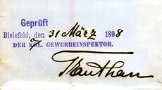 1898 geprüft vom Gewerbeinspektor